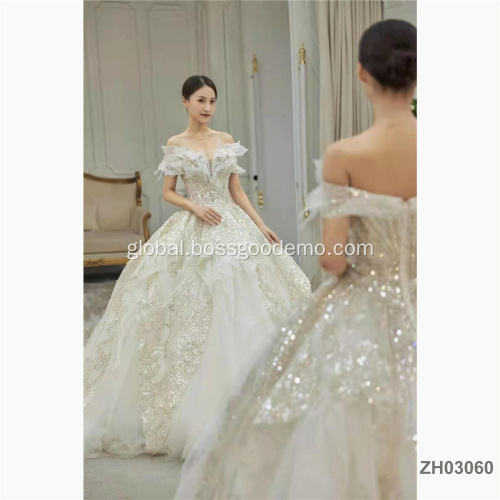 Kebaya Wedding Gown Custom Made Luxury Ball Crystal High-end off shoulder wedding dress gown bridal Factory
